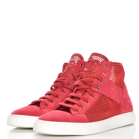 Chanel Mesh Suede High Top Sneakers - Picture 1 of 11